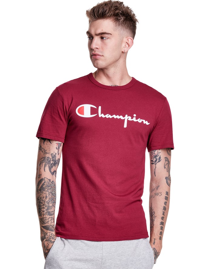 Champion Mens T-Shirt NZ - Lightweight Script Logo Dark Red ( 2398-IBNLK )